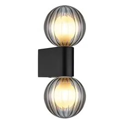 Wandleuchte Alu schwarz Wandlampe Kugeln Rauchglas satiniert Badezimmerleuchte Wand, Alu, 2x G9 Fassungen, LxBxH 12x10x26,5 cm