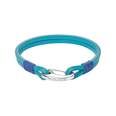 Armband POLICE "Wishbone", türkis, blau, edelstahlfarben, Armbänder, Herren, 21,5cm, Edelstahl Leder Textil, Edelstahl, Leder, Textil, Armband