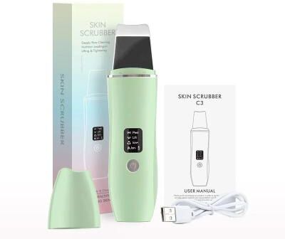 Inspire Select Ultrasonic Skin Scrubber Facial Deep Cleansing Pore Cleaner With EMS, Ion+, Ion Blackhead Remover & USB Rechargeable type B Green