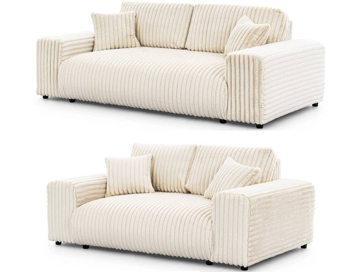 S-Style Möbel Mollis - Polstergarnitur 3+2 aus Plüschcord mit schöner Sitzkomfort - Hellbeige
