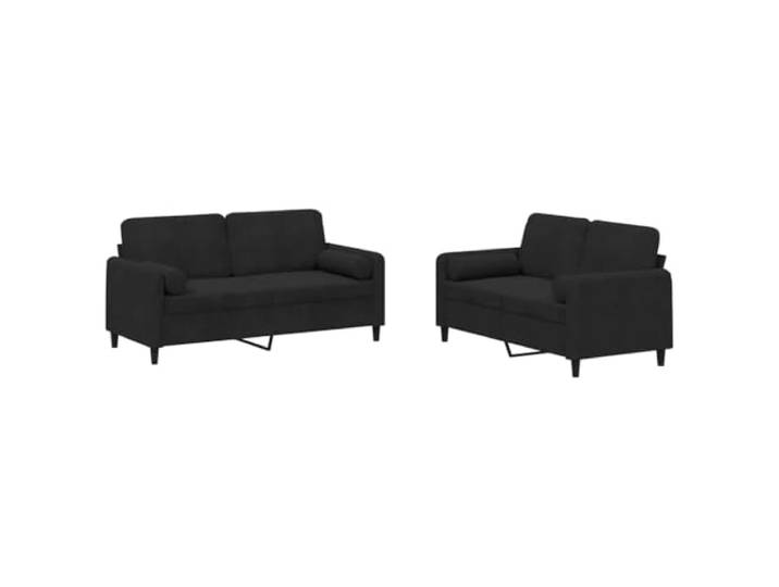 GHVBNMF 2er Set 2-Sitzer Sofa Couch mit Rollkissen Samt Schwarz Elegantes Polstermöbel Set aus weichem Samtstoff für Wohnzimmer und Lounge mit dicker Schaumstoffpolsterung