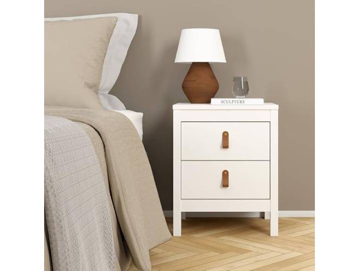 Dmora - Nachttisch Janette, Niedrige Kommode, Tisch, Multifunktionaler Nachttisch, 44x38 h54 cm, Weiß