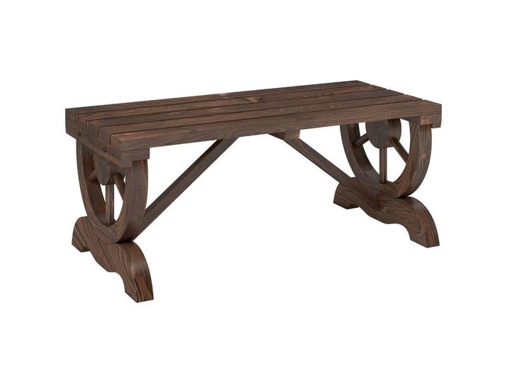 Outsunny Gartenbank aus Holz, Wetterfest, Sitzbank, Gartenmöbel, Rustikale, Bank, Braun, 50x39.5x98 cm, Gartenmöbel, Gartenbänke