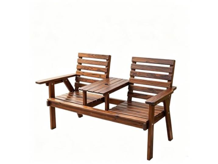 EBOYNSowAprr Wetterfeste Massivholz‑Doppelbank für draußen mit Rückenlehne Couchtisch, ergonomisches Design, klassisches Gitter‑Design, verstärkte Platte für Hinterhof Balkon(Classic)