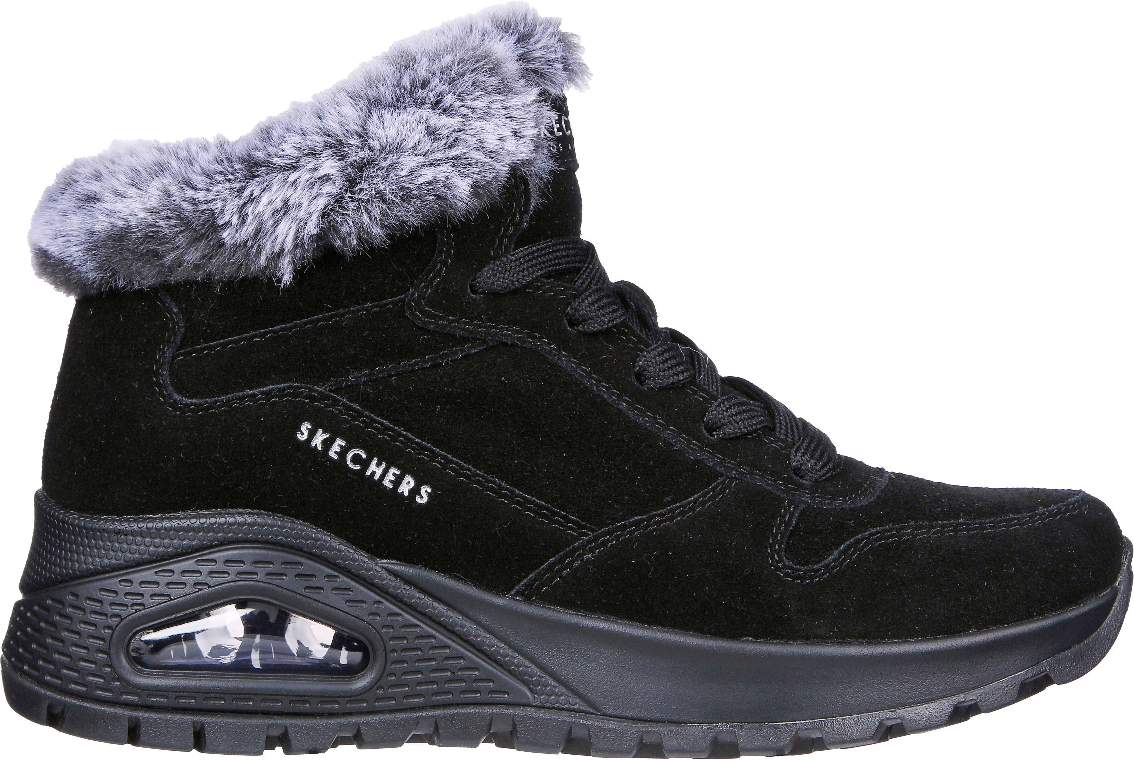 Winterboots SKECHERS "UNO RUGGED-WINTRINESS", Damen, Gr. 36, schwarz, Textil, Veloursleder, Schuhe Winterboots, Snowboots mit Water Repellent-Ausstattung