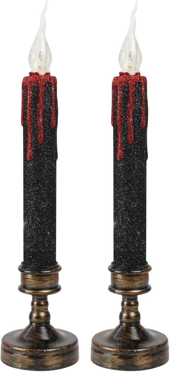 Set van 2 LED Halloween kaarsen met bloeddruppel effect in rood en zwart