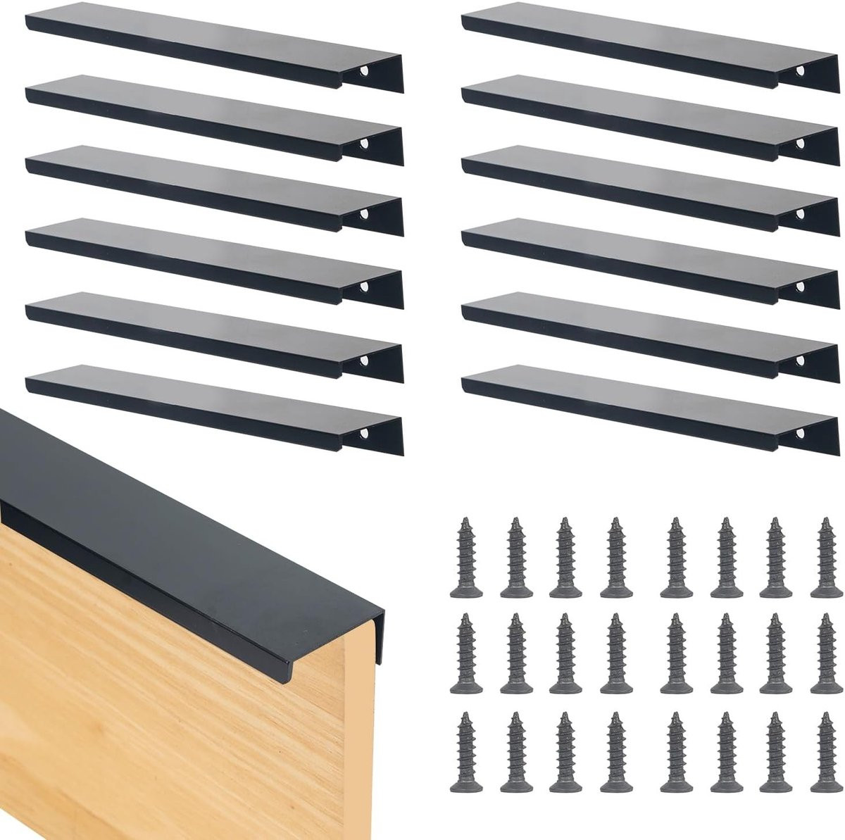 12 Stuks Verborgen Keukenlade Handgrepen - Modern Aluminium - Mat Zwart