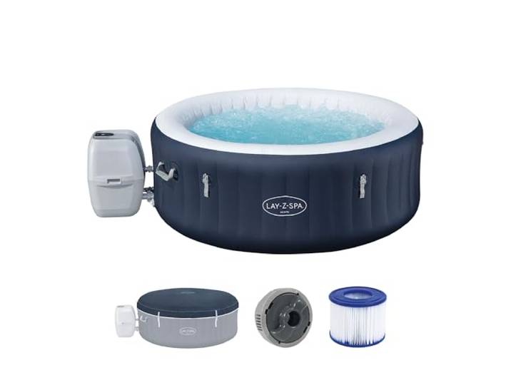 Bestway Whirlpool Miami 4 Personen Dunkelblau Ø 180 x 66 cm 120 AirJet-Düsen mit Sprudelmassage; Hochleistungsheizung bis 40 °C und Polygon-Boden