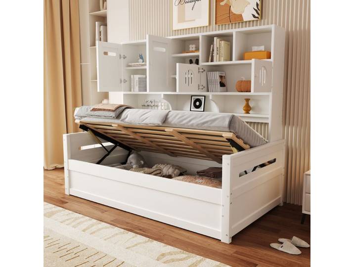 Canapé-lit - TRUXEN8 - Bois - 90x200 cm - Espace de rangement - Blanc