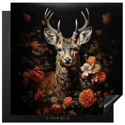 HERDABDECKPLATTE Hirsch - Tier - Blumen - Natur - Botanisch Induktionsmatte 78x78 cm