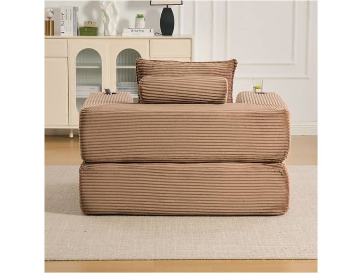 Canape Convertible 1 Place En Corduroy Marron Sofa Bed Design FloraGrace Pour Salon Et Chambre D Amis Sans Outils 122x98x80cm