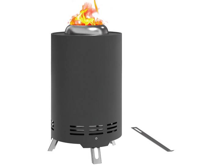 ComfortXL Feuerschale De-10369 rauchfrei mit Schürhaken Grau, Metall, 16x25x16 cm, Gartenmöbel, Feuerschalen & Feuerkörbe