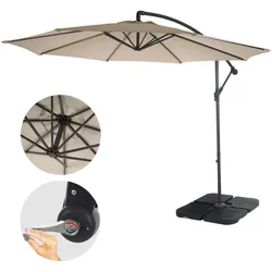 Ampelschirm Terni, Sonnenschirm Sonnenschutz, Ø 3m neigbar, Polyester/Stahl 11kg ~ sand-beige mit Ständer