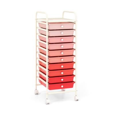 COSTWAY Rollcontainer mit 10 stapelbaren Schubladen, Badtrolley‑Rollwagen, Badregal in Rosa‑Abstufung