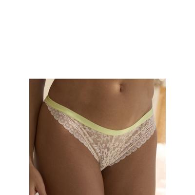 String VIVANCE BY LASCANA "Viola", Damen, Gr. 44/46, beige (puder, limone), Microtouch, Obermaterial: 86% Polyamid, 14% Elasthan, figurbetont, Unterhosen String, aus Spitze, mit anteilig recyceltem Polyamid