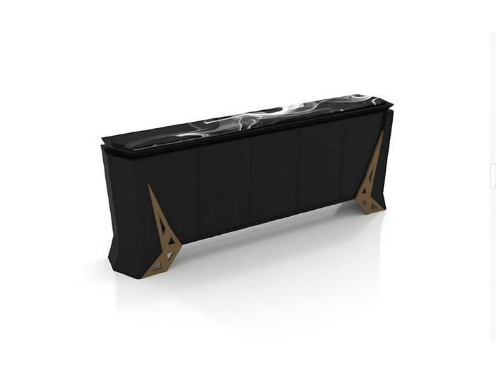 JVmoebel Sideboard Edles Sideboard Schwarz Hochglanz mit Gold Design Elementen, Made in Europa
