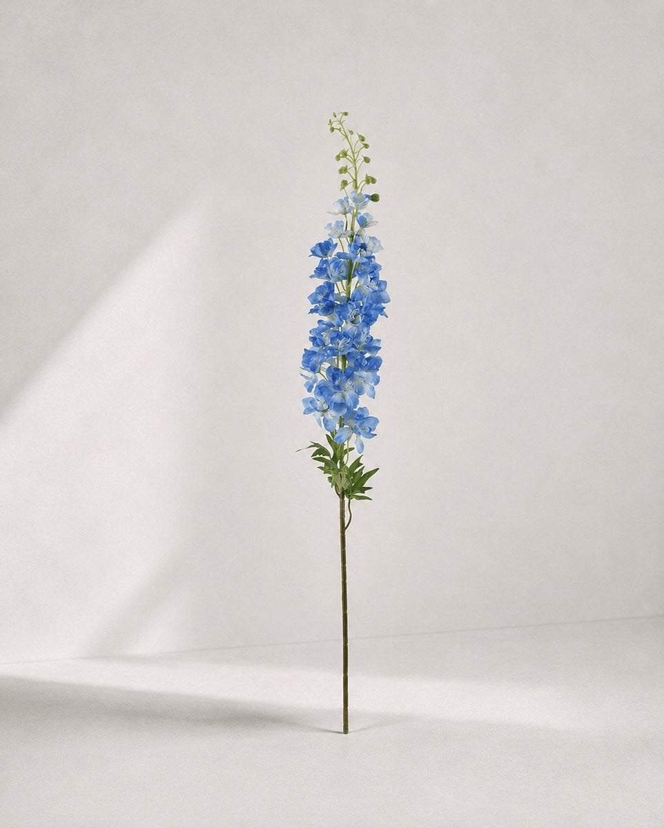 Zijden Bloem Delphinium XL Blauw - Extra Grote Kunstbloem Decoratietak - Hoogte: 123 cm