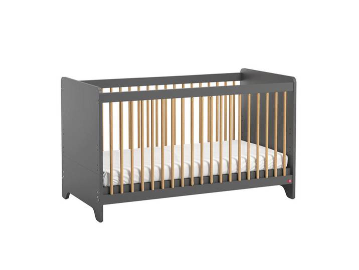 Petits-meubles Gitterbett Leaf Grau und Holz, Holzwerkstoff, Baby- und Kindermöbel, Babyzimmer, Babybett, Gitterbett