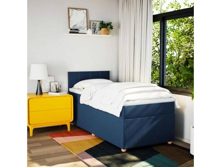 KTHLBRH Boxspringbett mit blauer Matratze 90 x 200 cm Matratzenschoner inklusive, Lattenrost inklusive, Polyestergewebe, unabhängige Unterstützung