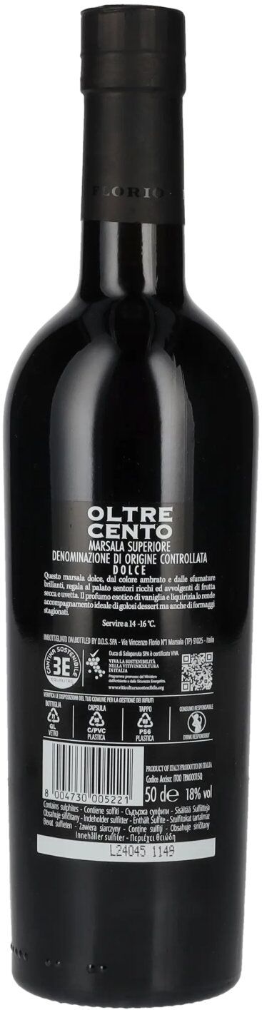 Cantine Florio OLTRE CENTO Marsala Superiore Dulce 2020 18% Vol. 0,5l