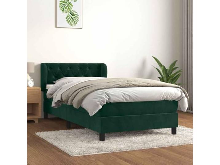 RJPLMFV Bettgestell, Velours, Dunkelgrün, 90 x 200 cm Verstellbarer Kopf, Taschenfederkernmatratze, mittlere Unterstützung, weicher Matratzenschoner