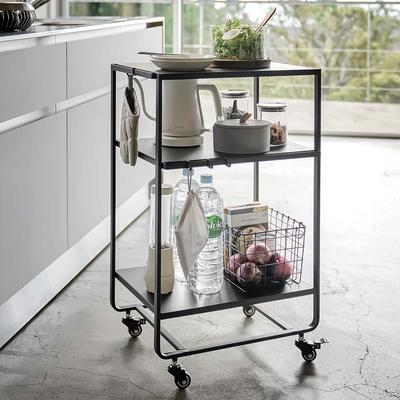 Yamazaki Home Küchenwagen auf Rollen schwarz Metall mit Rollen 3 Ebenen 38x81x49cm Tower 04919