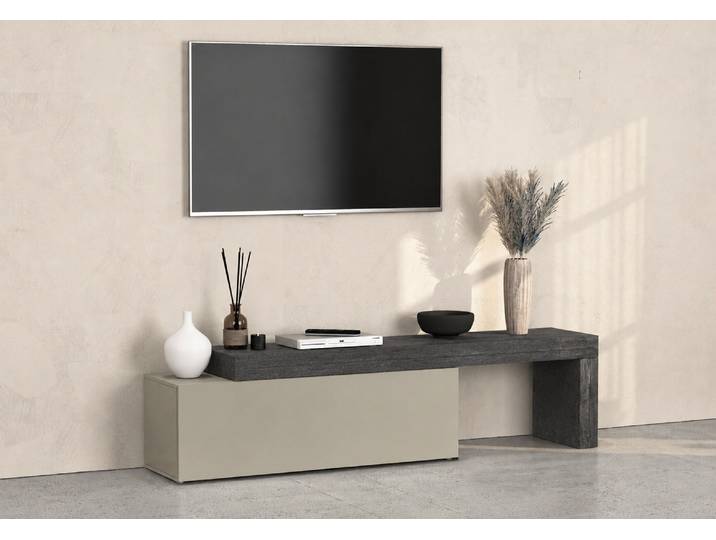 Lowboard GOODPRODUCT Lowboard Chronos TV-Board, TV-Schrank , grau (lowboard schiefer, taupe 120), B:240cm H:51cm T:40cm, Holzwerkstoff, Sideboards, Lowboard, 1 St., TV-Lowboard 240 cm, 1 Klappe, L-Aufsatz, Breite 180-290 cm