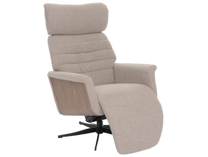 MCA Relaxsessel HWC-N56 Bouclé - Stoff braun, Holz Walnuss-Optik Fernsehsessel, Liegesessel, Fußstütze, drehbar Stoff