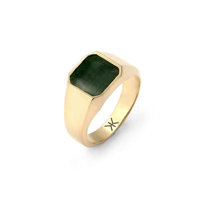 Siegelring KUZZOI "Ring Siegelring Emaille Grün Basic 925 Silber" Gr. 66, gold, Fingerringe, Herren, 66, Silber 925 (Sterlingsilber), Siegelring