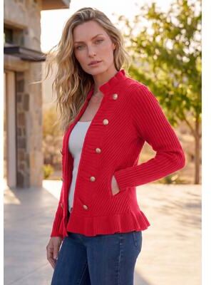 Plus Size Women's Plus Size Military-Inspired Ribbed Cardigan Sweater by Roaman's in Classic Red (Size 3X)