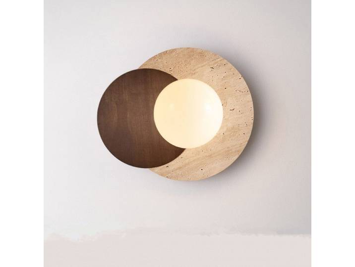 Wabi-sabi jaune travertin pierre bois applique ronde pour salle à manger couloir allée chambre chevet applique murale fond escalier