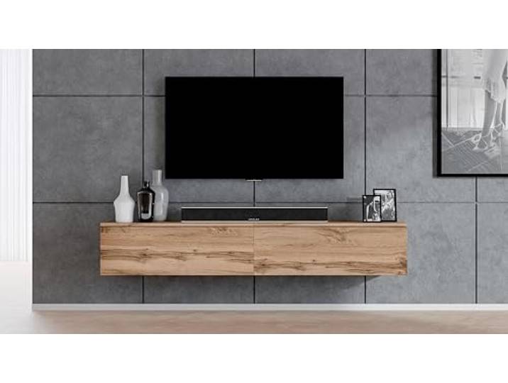 AXLIVING Schrank für TV Designer Lowboard Eiche Wotan Loriano 2x100cm Viel Stauraum: vier Innenfächer für TV-Zubehör, Konsolen & Dekoration. Push-to-Click. Breite: 200 cm. Höhe: 34 cm.