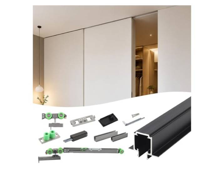 Premium Schrank Schiebetürbeschläge, unsichtbares Schienenset Bündige verdeckte Montage, Push-to-Open-Funktion, doppeltes Soft-Close-Schutzsystem