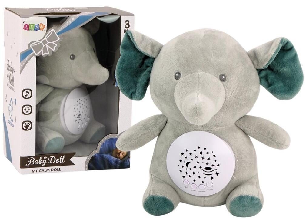 Lean Toys Teddybeer Olifant met Slapende Melodieën en Lichtsterprojector - Grijs