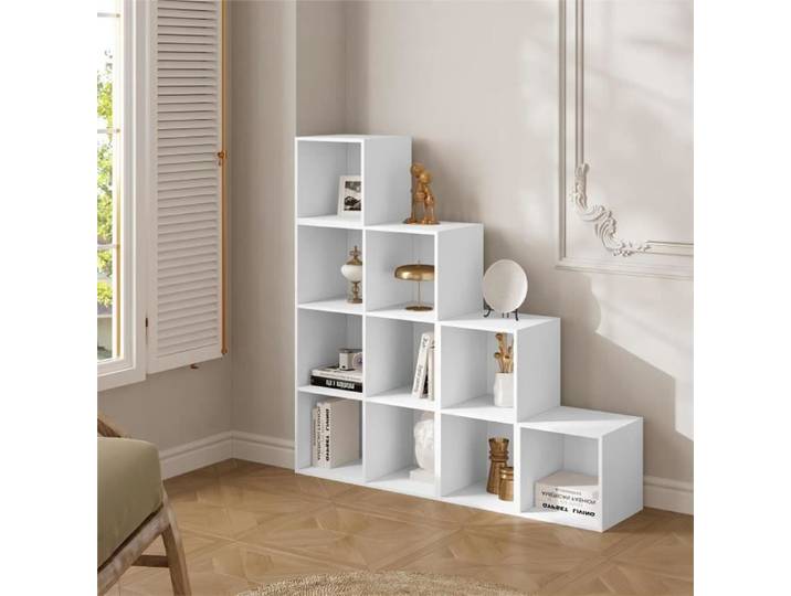 WOLTU Bibliothèque à 10 Compartiments Cubiques Étagère avec Casiers Meuble de Rangement 120x30x120cm Blanc W0ATT0074