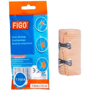 Figo Kompressionsbinden Wickelbandage, Kurzzug, elastisch, beige, atmungsaktiv, 7,5 cm x 1 m