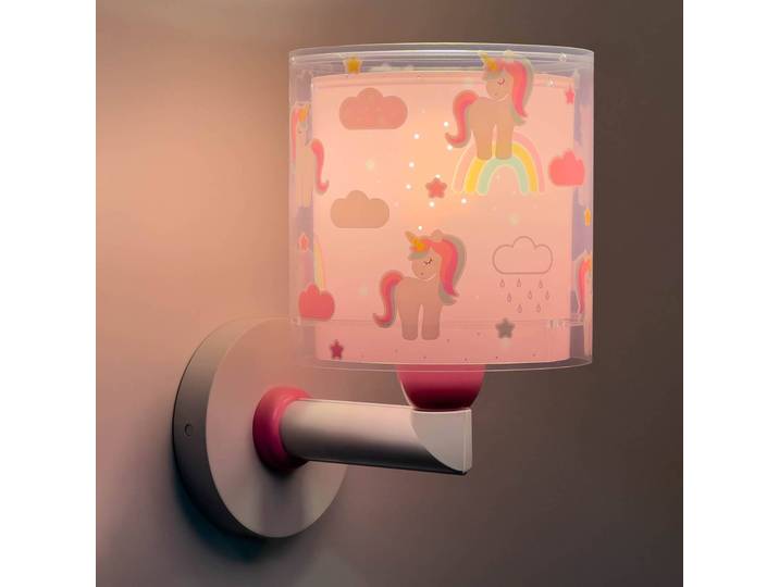 Dalber Unicorns Kinder-Wandlampe mit Einhornmotiv Unicorns, dimmbar, violett / pink / rose, für Kinderzimmer, Kunststoff