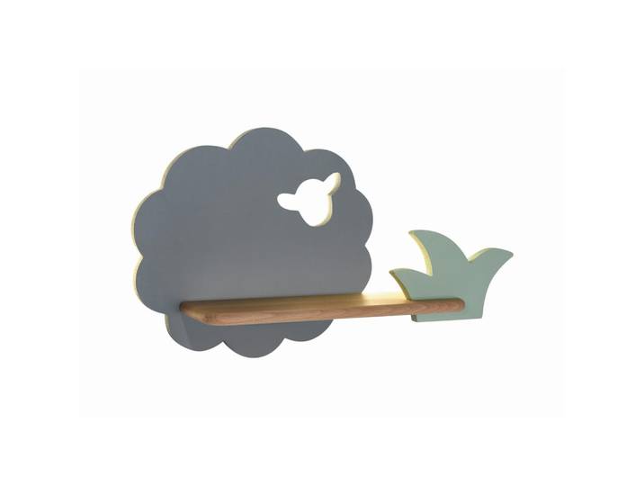 Kinderwandleuchte Sheep, Grau, Grün, Holz, Metall, Eiche, 12x24x42 cm, RoHS, Europäischer Sicherheitsstandard, einfach zu transportieren, Lampen & Leuchten, Innenbeleuchtung, Kinderzimmerlampen, Kinderwandleuchten