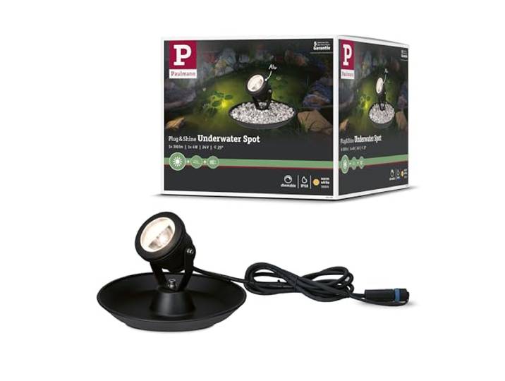 Paulmann 94209 Plug & Shine LED Außenleuchte Teichleuchte rund incl. 1x2,8 Watt IP68 dimmbar Außenbereich Schwarz Gartenleuchte Alu 3000 K