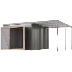 Karibu Metall Gerätehaus Iridium graualuminium Doppeltür B 290 x T 292 cm (Iridium 3,5) zzgl. 200 cm Anbaudach