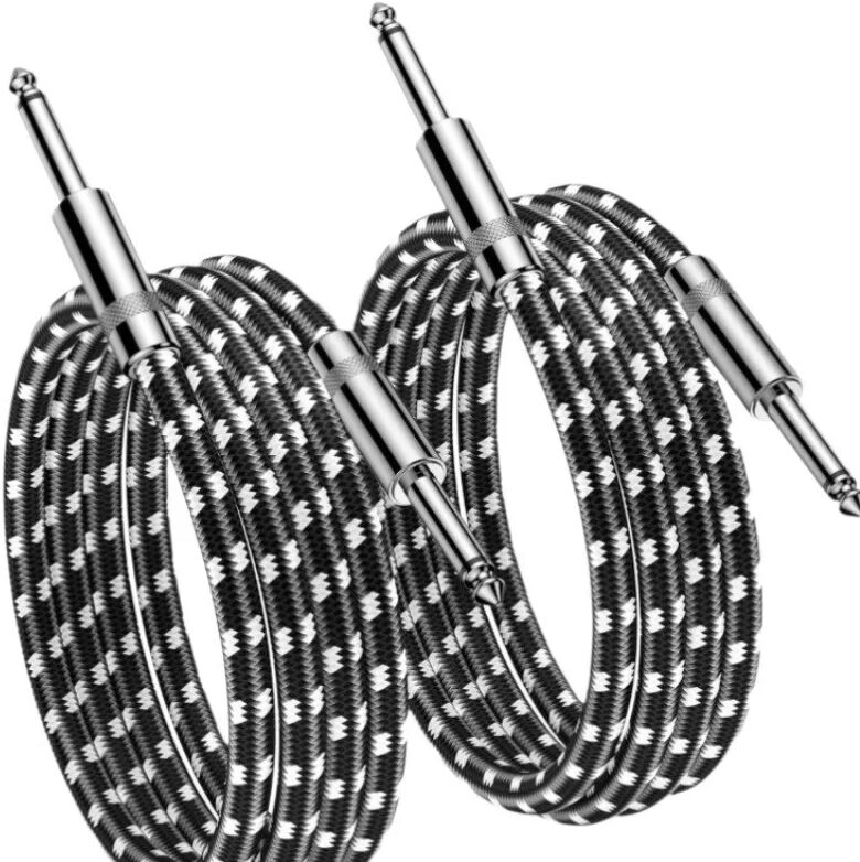 INF Câble de connexion tressé noir et blanc coudé à droit pour basse électrique, guitare, streaming live, 3m 3m