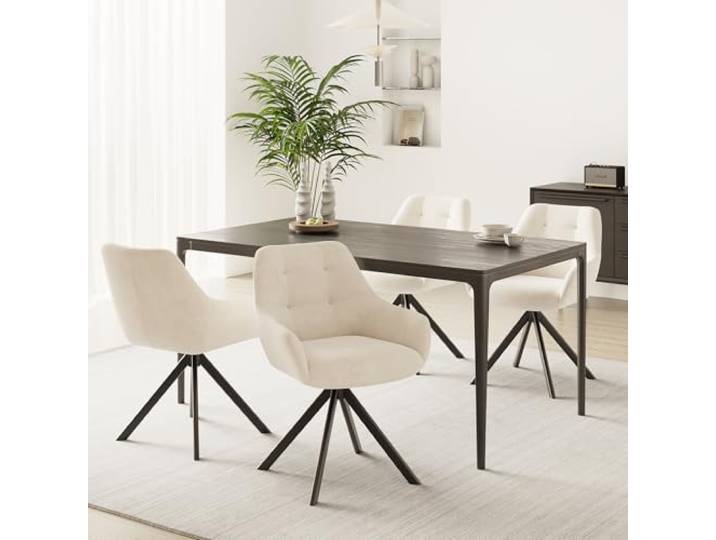 MALOL Drehbare Esszimmerstühle 4er Set, 360° Drehbare Armlehnstühle mit weichem Florstoff & Metallgestell, Bequeme Esszimmerstühle Drehbar mit Rückenlehne für Küche, Esszimmer, Büro, Beige