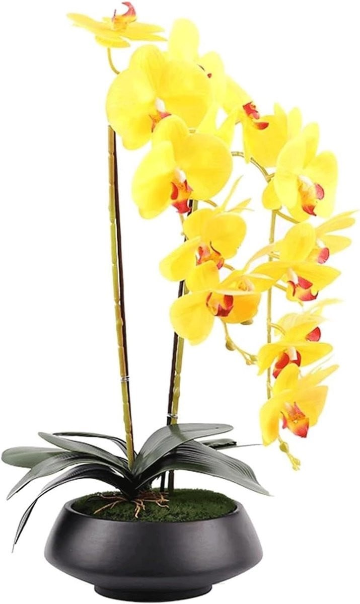 Decor Kunstbloemen Nep Orchidee Geel - 60 cm Hoog