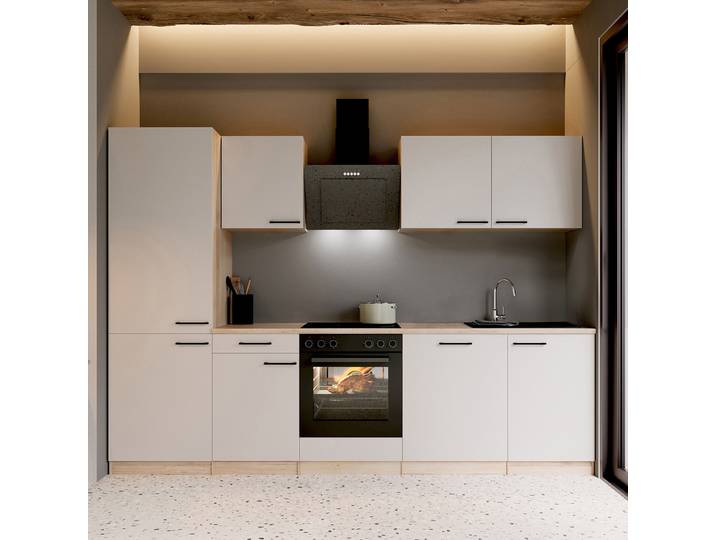 Cuisine équipée Merle Kombi A 280cm Blanc/Cachemire Avec électroménager