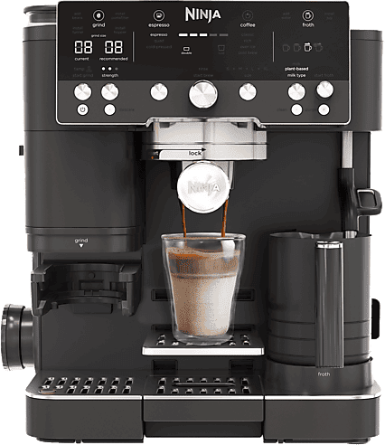 Cafetera express - Ninja Luxe Café Premier ES601EUBK, 9 bar, 1650W, 2 Tazas, Capacidad del depósito 2L, de café en grano 250g, Negro