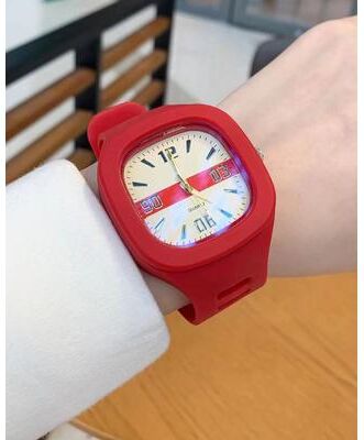 Fusion Finds Elegant Women's Square Watch With Silicone Strap Waterproof Quartz Fashion Wristwatch red
