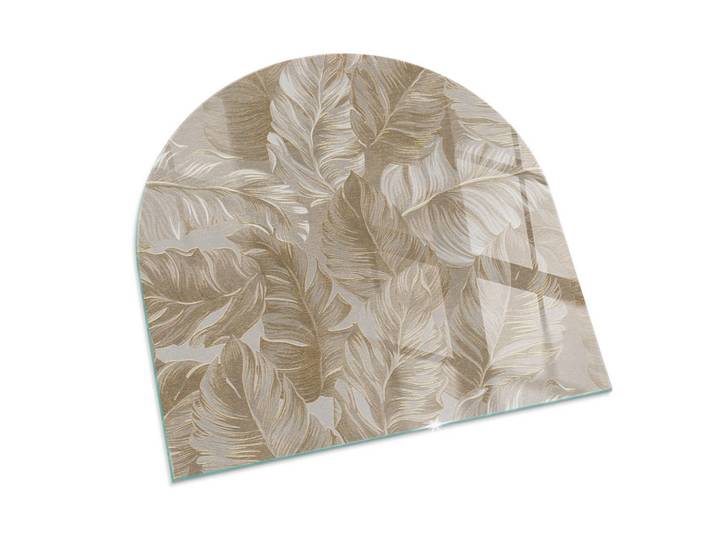 Tulup Kaminbodenplatte 100x100 cm - Blätter in subtilen Mustern, Beige, Glas, Quadratisch, 100x100x0.4 cm, Elektrogeräte, Heizgeräte, Elektrokamine