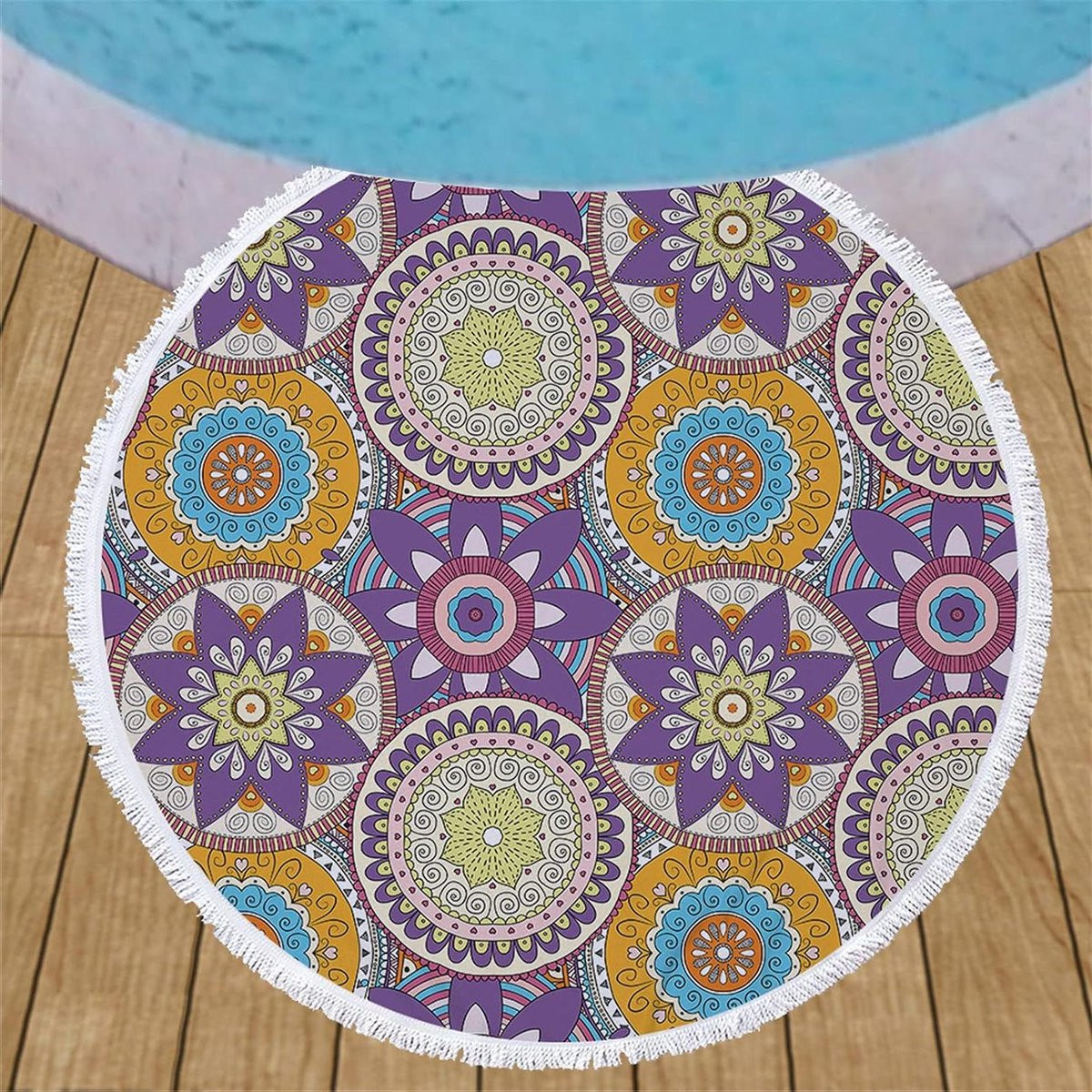 Rond strandlaken van microvezel met mandala print, diameter: 150 cm