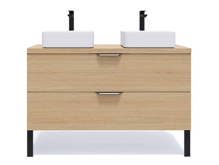 Meuble de salle de bain 2 vasques posées 120cm 2 tiroirs Chêne - Venice