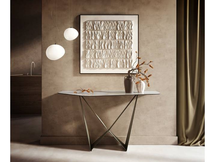 Konsolentisch Edge Polygonal 140x50 cm Keramik Onyx Pearl Spios Metall Effektfinish Titan, Konsolentische